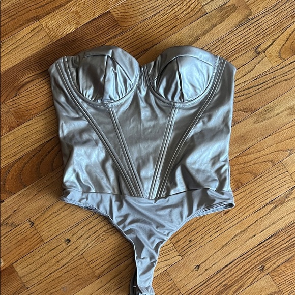 Fashion Nova Tops - Fashion Nova Silver Bodysuit
